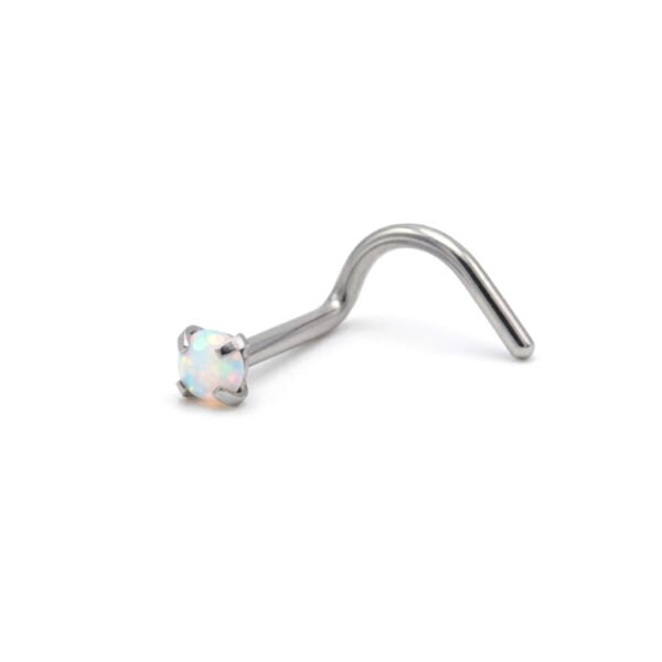 Tiny iridescent opal U shape